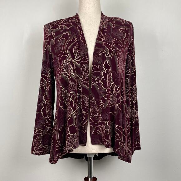R&M Richards Jacket 6P Purple Metallic Floral Slinky Stretch Dressy Travel Knit - Picture 1 of 15